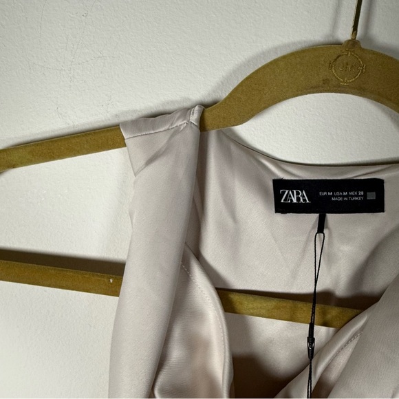 Zara Satin Effect Mini Dress Cream Event Dress Size Medium NWT - Picture 9 of 11
